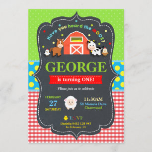 Farm Animals 1st Birthday Party Boy Barnyard Invitation