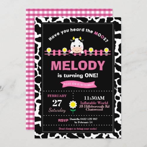 Farm Animals 1st Birthday Party Girl Barnyard Pink Invitation