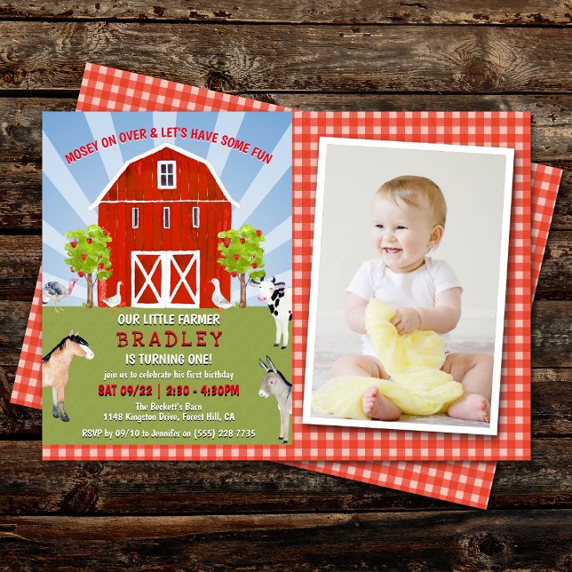 Farm Animals 1st Birthday Photo Invitation (Creator Uploaded)