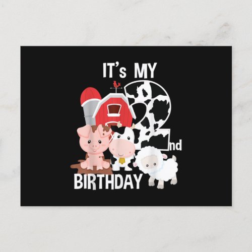 Farm Animals 2 Year Old Its My 2nd Birthday Party Announcement Postcard