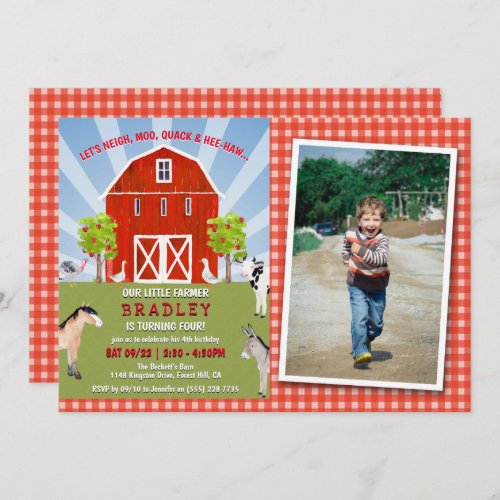 Farm Animals 4th Birthday Photo Invitation