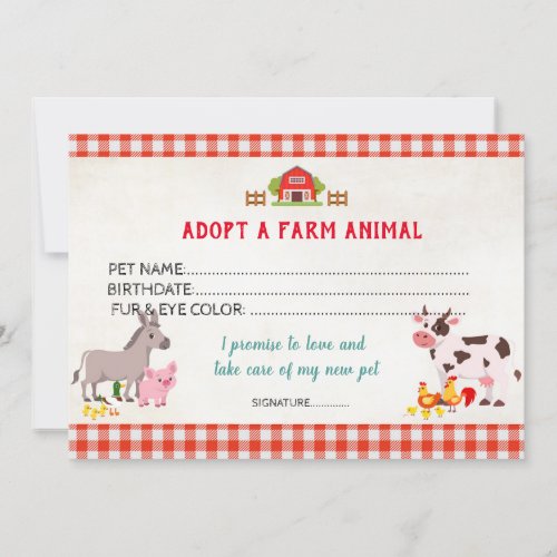 Farm animals adoption certificate template