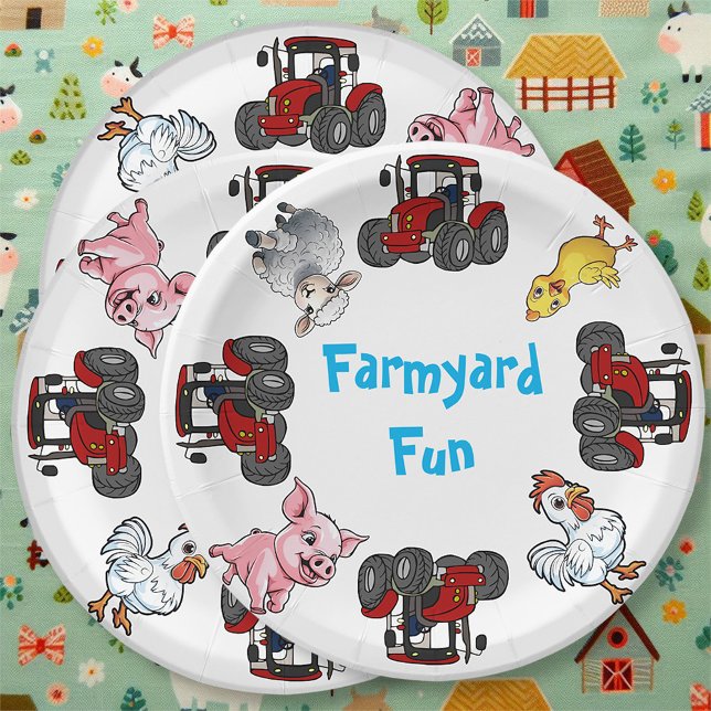 Farm Animals and Red Tractor Fun Birthday Paper Plates (Creator Uploaded)