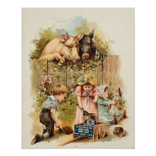 Farm Animals and Vintage Children Advertisement Poster