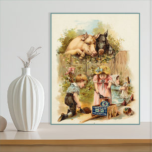 Farm Animals and Vintage Children Advertisement Poster