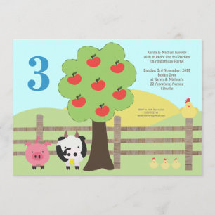 Farm Animals Apple Tree Kids Birthday Party Invite