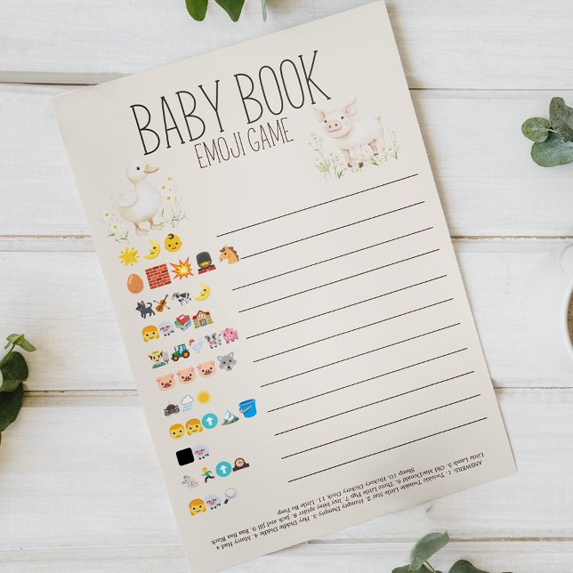 Farm Animals Baby Shower Baby Book Emoji Game Flyer (Creator Uploaded)