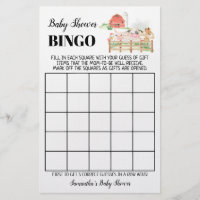 Farm Animals Baby Shower Bingo Game Card Flyer