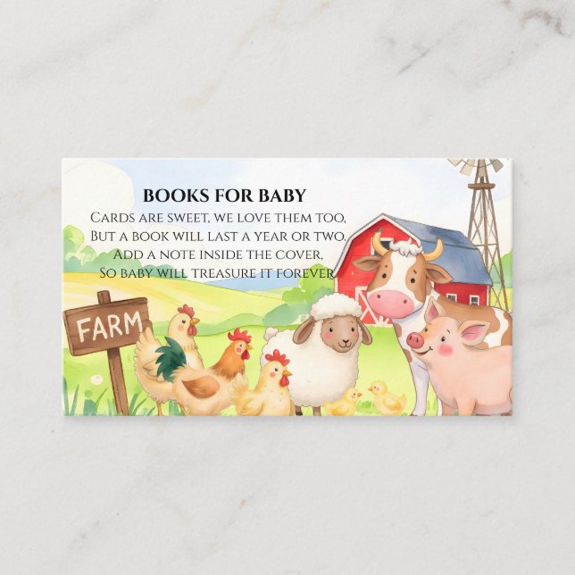 Farm Animals Baby Shower Books for Baby insert (Front)