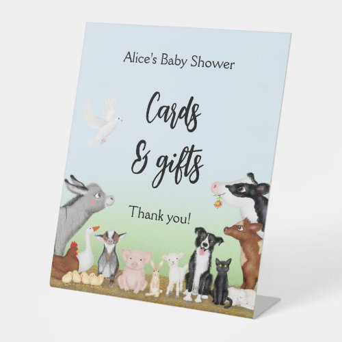 Farm animals baby shower cards  gifts sign