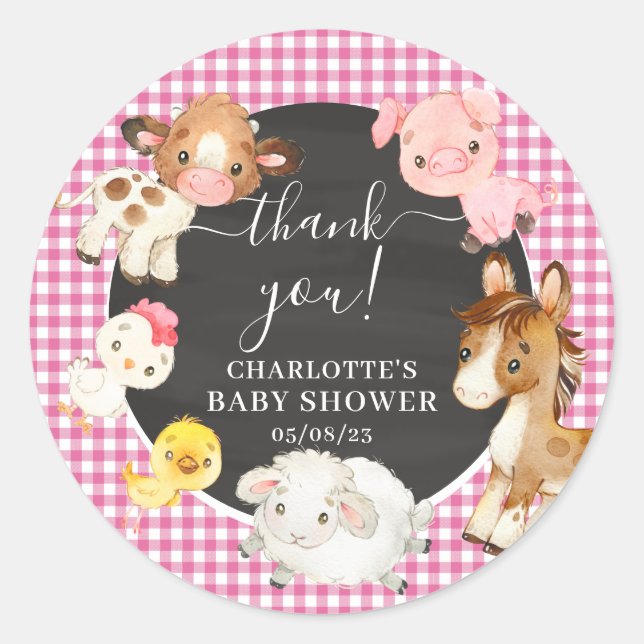 Farm Animals Baby Shower Classic Round Sticker (Front)
