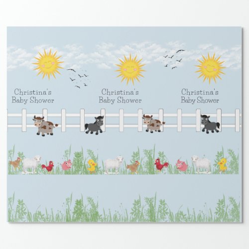 Farm Animals Baby Shower Cow Horse Duck Chicken Wrapping Paper
