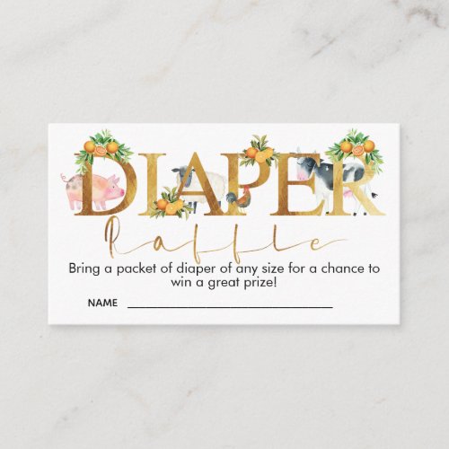 Farm Animals Baby Shower Diaper Raffle Card Insert