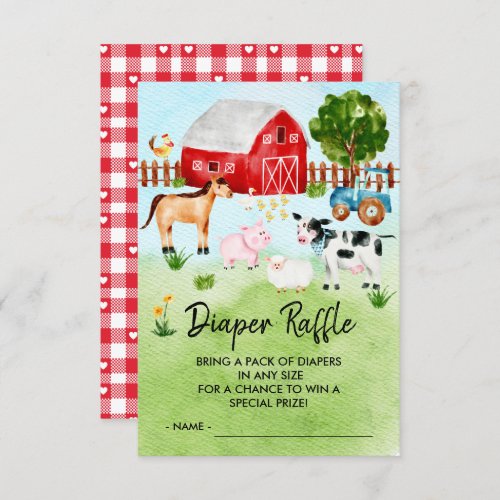 Farm Animals Baby Shower Diaper Raffle Ticket - Cute barnyard farm animals diaper raffle ticket for a girls, boys or gender neutral baby shower.  Matching items available in our shop.