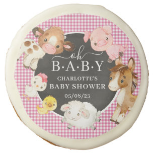Farm Animals Baby Shower Favor Round Sticker Sugar Cookie