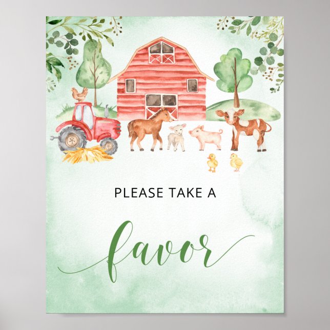 Farm animals baby shower favor sign decoration (Front)