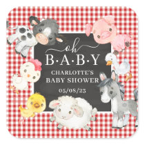 Farm Animals Baby Shower Favor Square Sticker