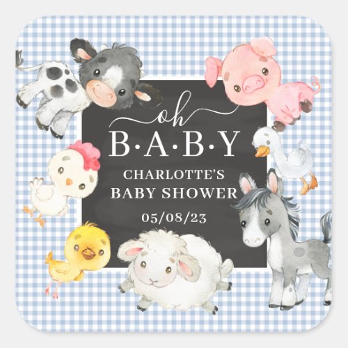 Farm Animals Baby Shower Favor Square Sticker