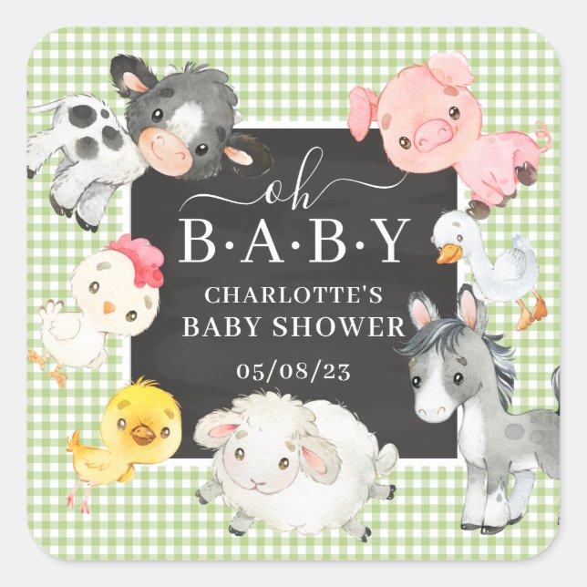 Farm Animals Baby Shower Favor Square Sticker (Front)