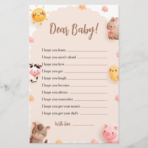 Farm Animals Baby Shower Game Dear Baby Wishes