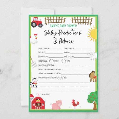 Farm Animals Baby Shower Game Size Invitation