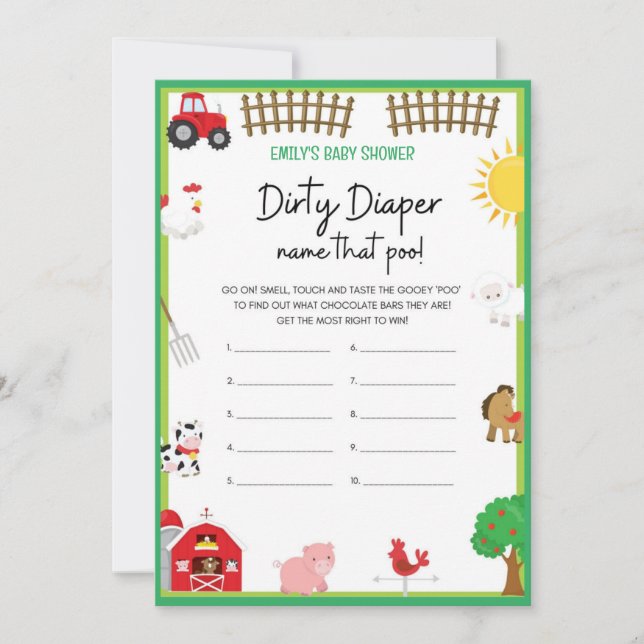 Farm Animals Baby Shower Game Size Invitation (Front)