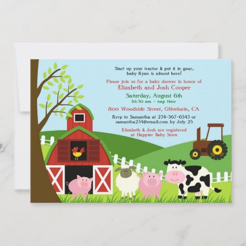 Farm Animals Baby Shower Flat Invitation