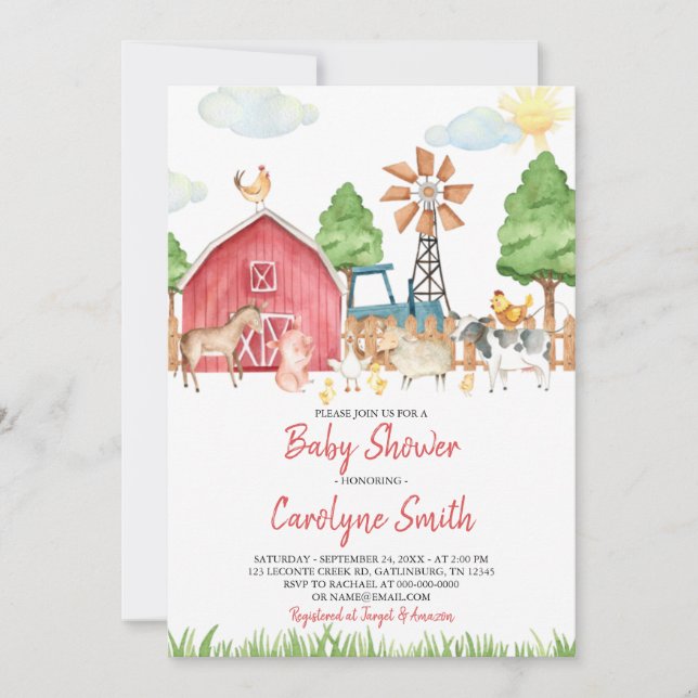 Farm Animals Baby Shower Invitation (Front)