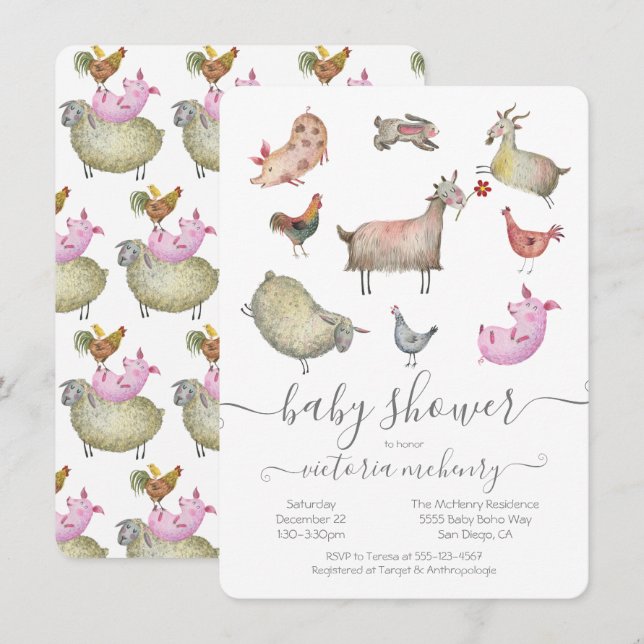 Farm Animals Baby Shower Invitation (Front/Back)