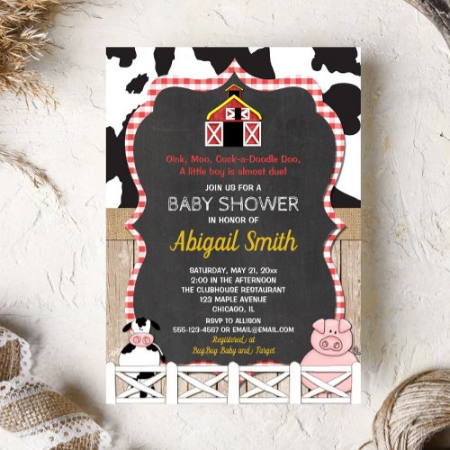 Farm animals baby shower invitation boy