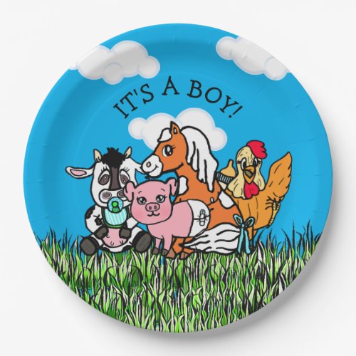 Farm Animals Baby Shower Its a Boy Paper Plates