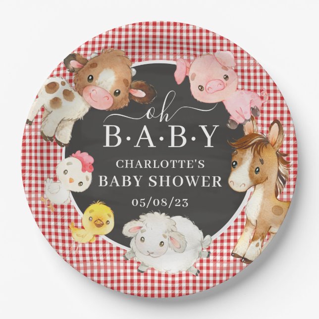 Farm Animals Baby Shower Paper Plates (Front)