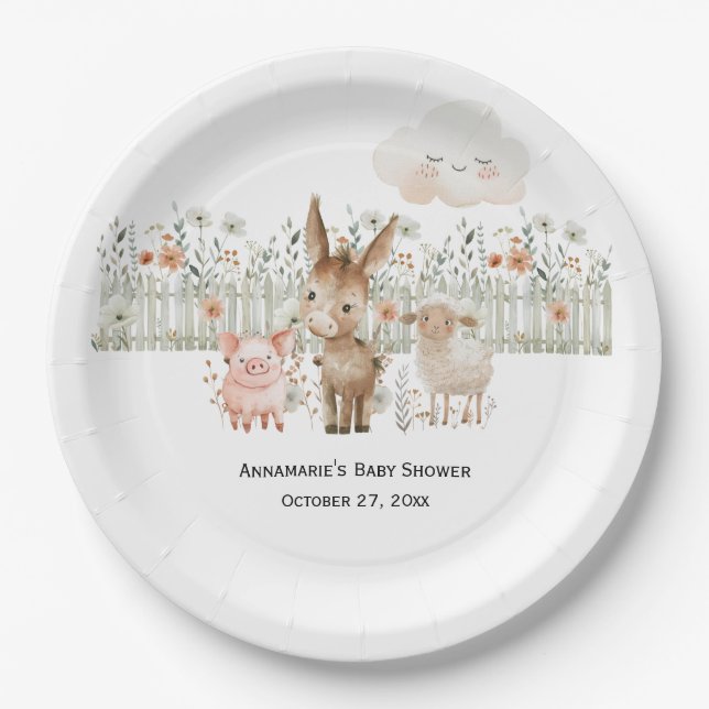 Farm Animals Baby Shower | Paper Plates (Front)