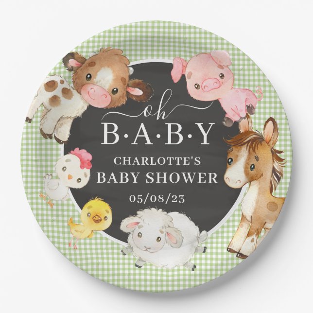 Farm Animals Baby Shower Paper Plates (Front)