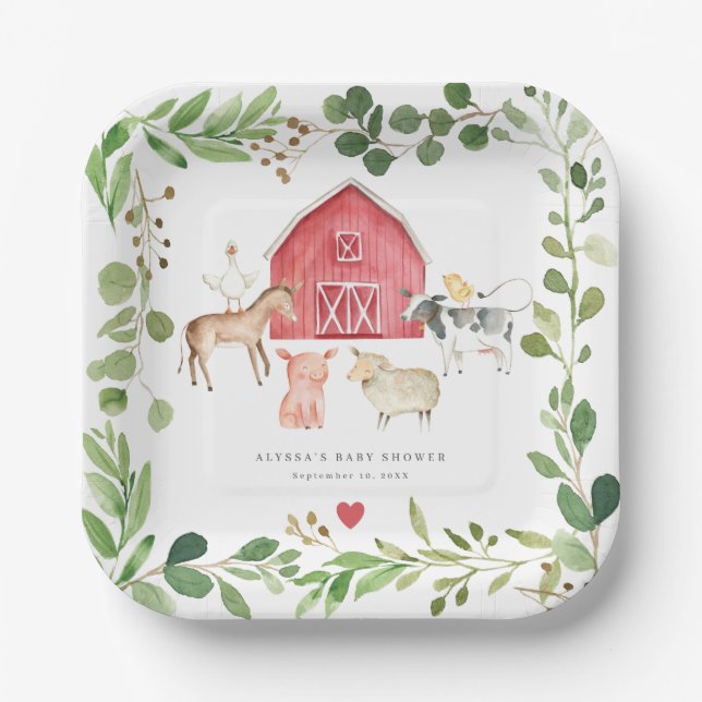 Farm Animals Baby Shower Paper Plates (Front)