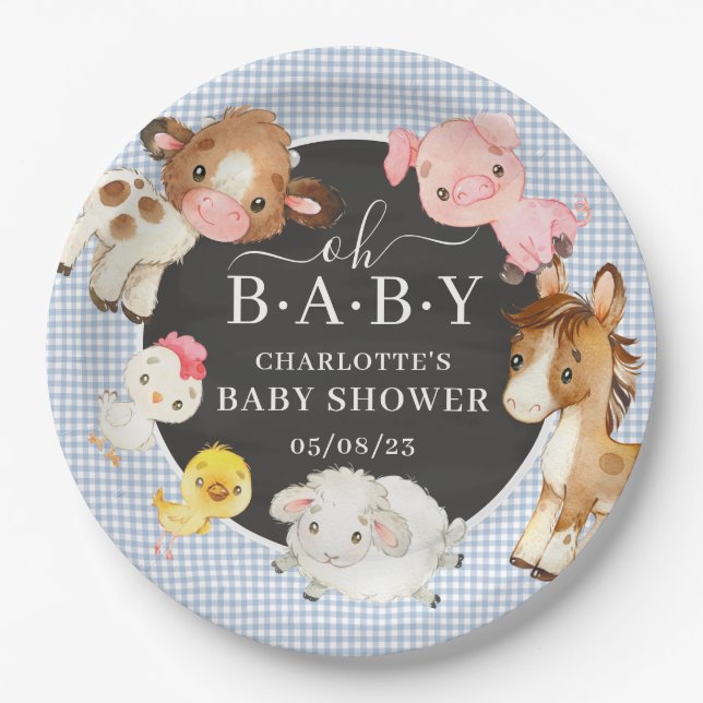 Farm Animals Baby Shower Paper Plates (Front)