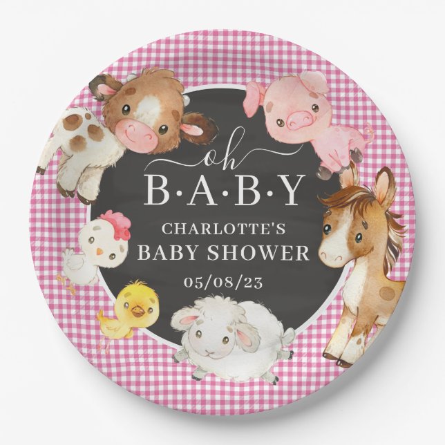 Farm Animals Baby Shower Paper Plates (Front)