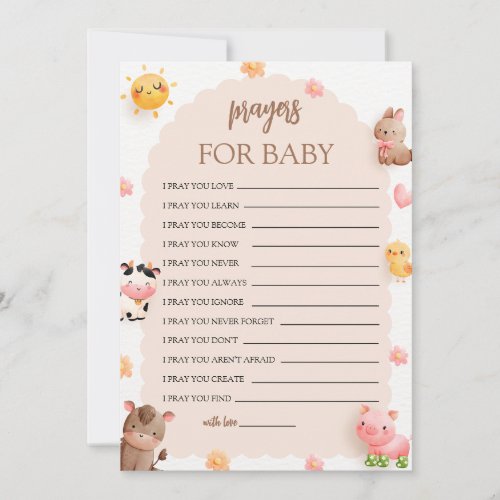 Farm Animals Baby Shower Prayers For Baby Card