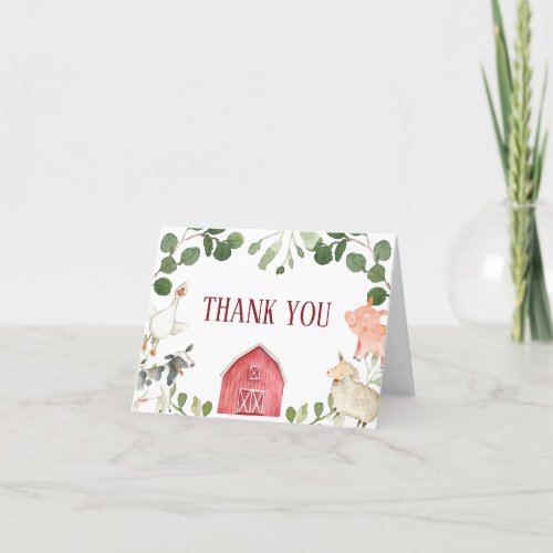 Farm Animals Baby Shower Thank You Card