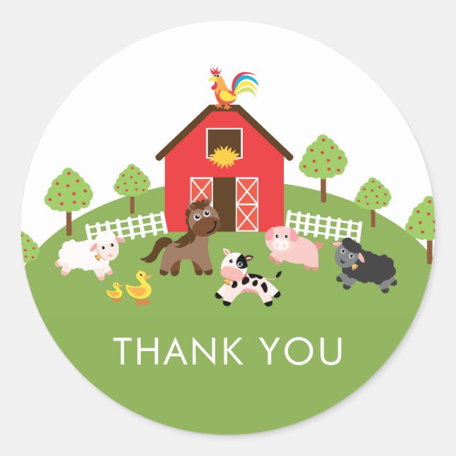 Farm Animals Baby Shower Thank You Favor Sticker (Front)