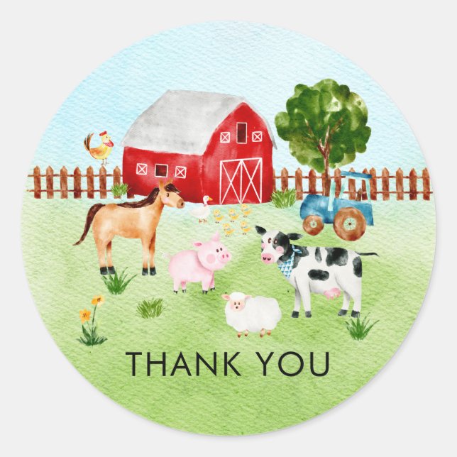 Farm Animals Baby Shower Thank You Favor Sticker (Front)