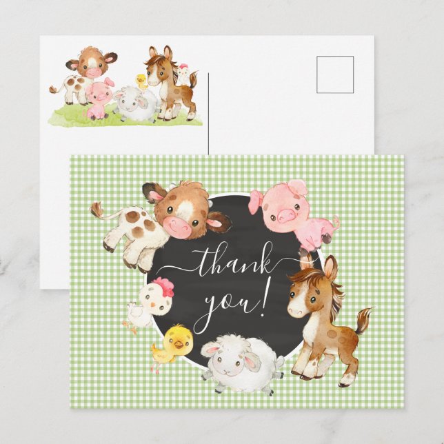 Farm Animals Baby Shower Thank You Postcard (Front/Back)