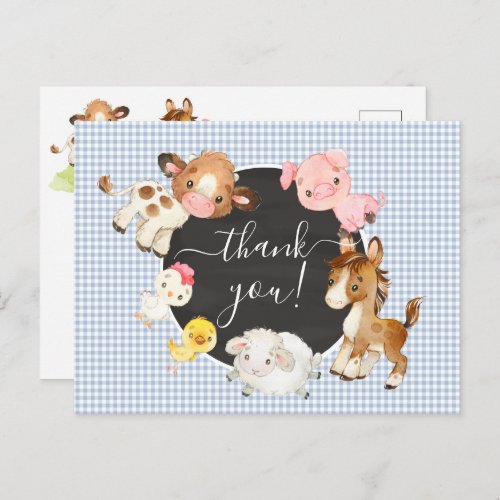 Farm Animals Baby Shower Thank You  Postcard