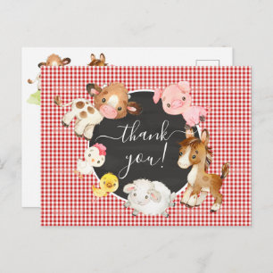 Farm Animals Baby Shower Thank You Postcard