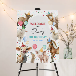 Farm Animals Balloon Boy Birthday Party Welcome Foam Board
