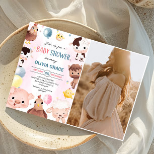 Farm Animals Balloons Barnyard  Baby Shower Photo  Invitation