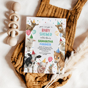 Farm Animals Balloons Barnyard Party Baby Shower Invitation
