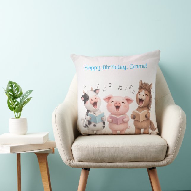 Farm Animals Band Birthday Throw Pillow (Chair)