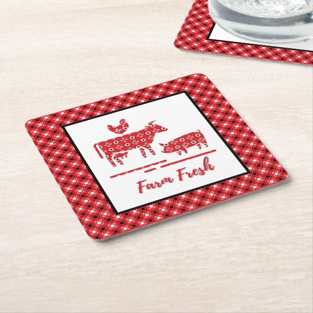 Farm Animals Bandana Print  Square Paper Coaster (Angled)
