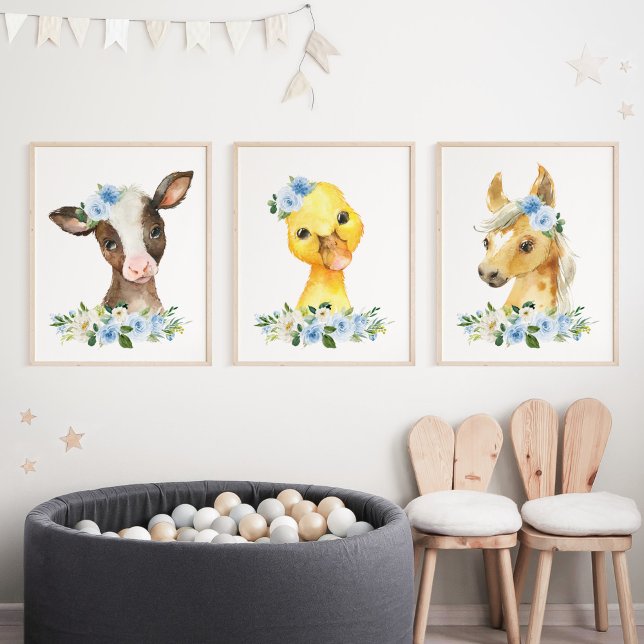 Farm Animals, Barn, Blue Flowers, Boy Nursery Wall Art Sets (Creator Uploaded)